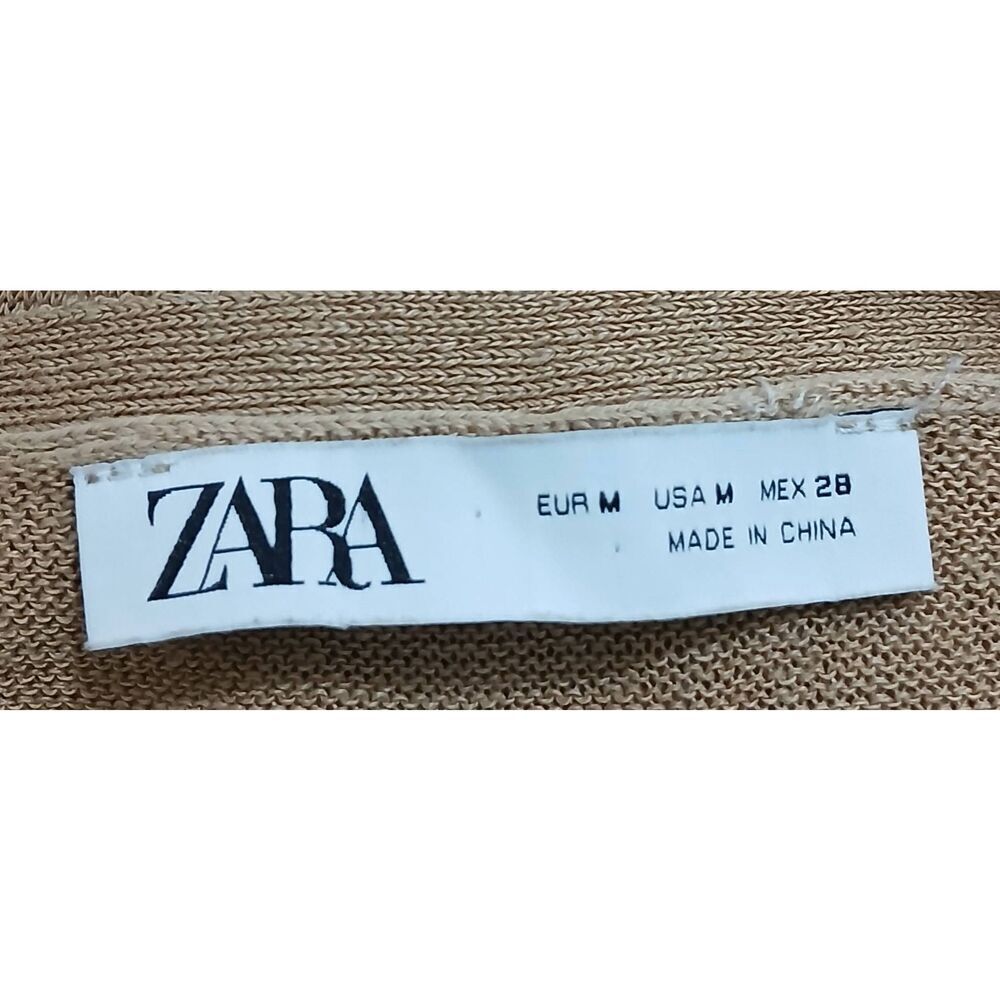Zara womens medium linen nylon knit long maxi vest dress tan split sides - Picture 6 of 8